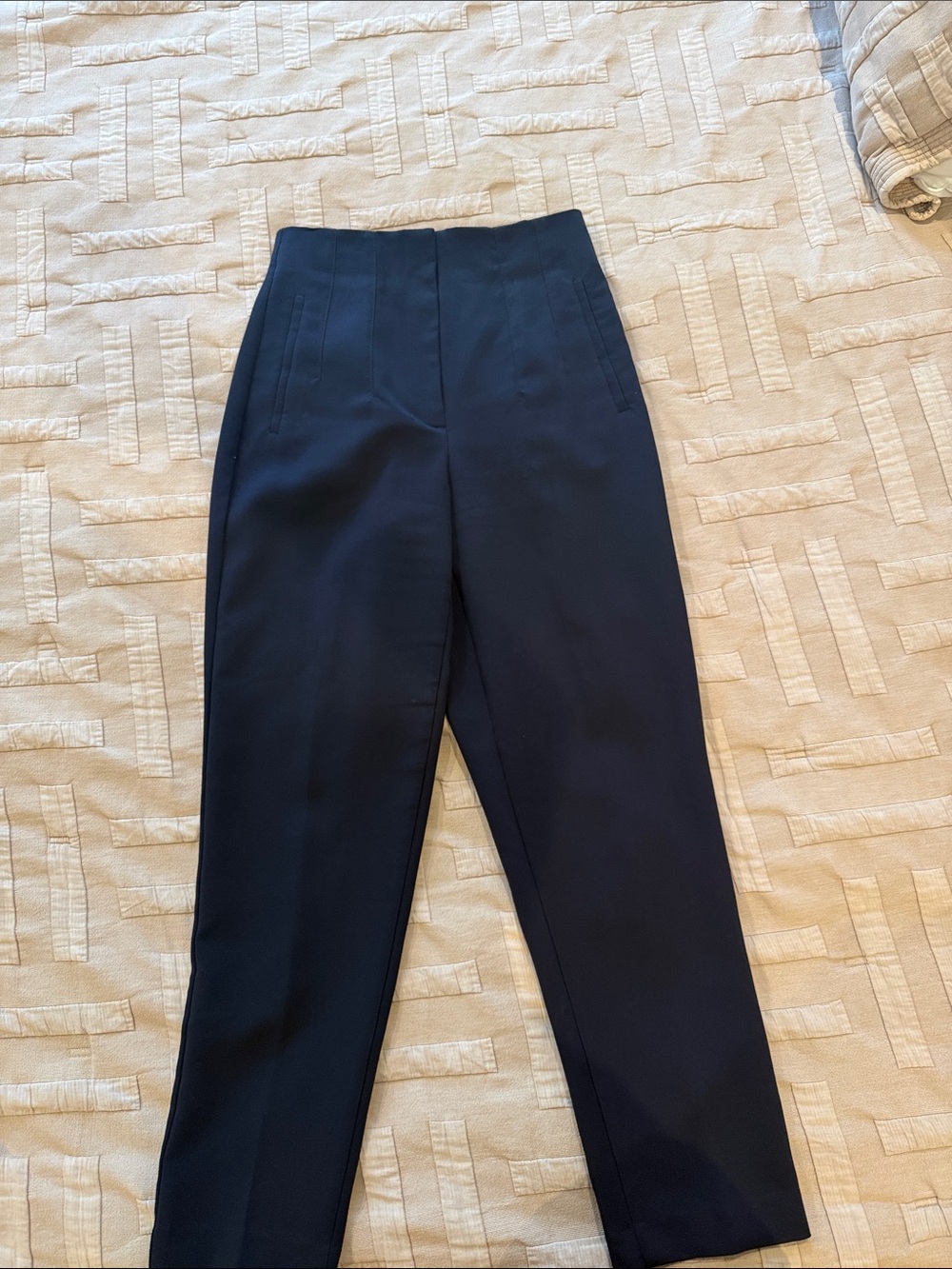 Zara Navy High-Rise Straight Leg Trousers